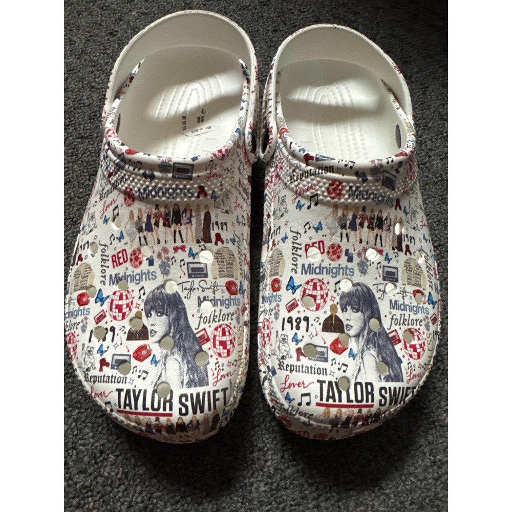 TS Eras Tour Clogs White Graphic Slip On Shoes Women Size 10-11 EU 42
